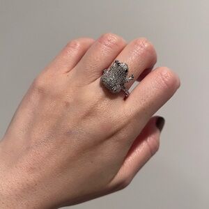 NWT Jean Dousset Silver Fancy Diamond Frog Ring